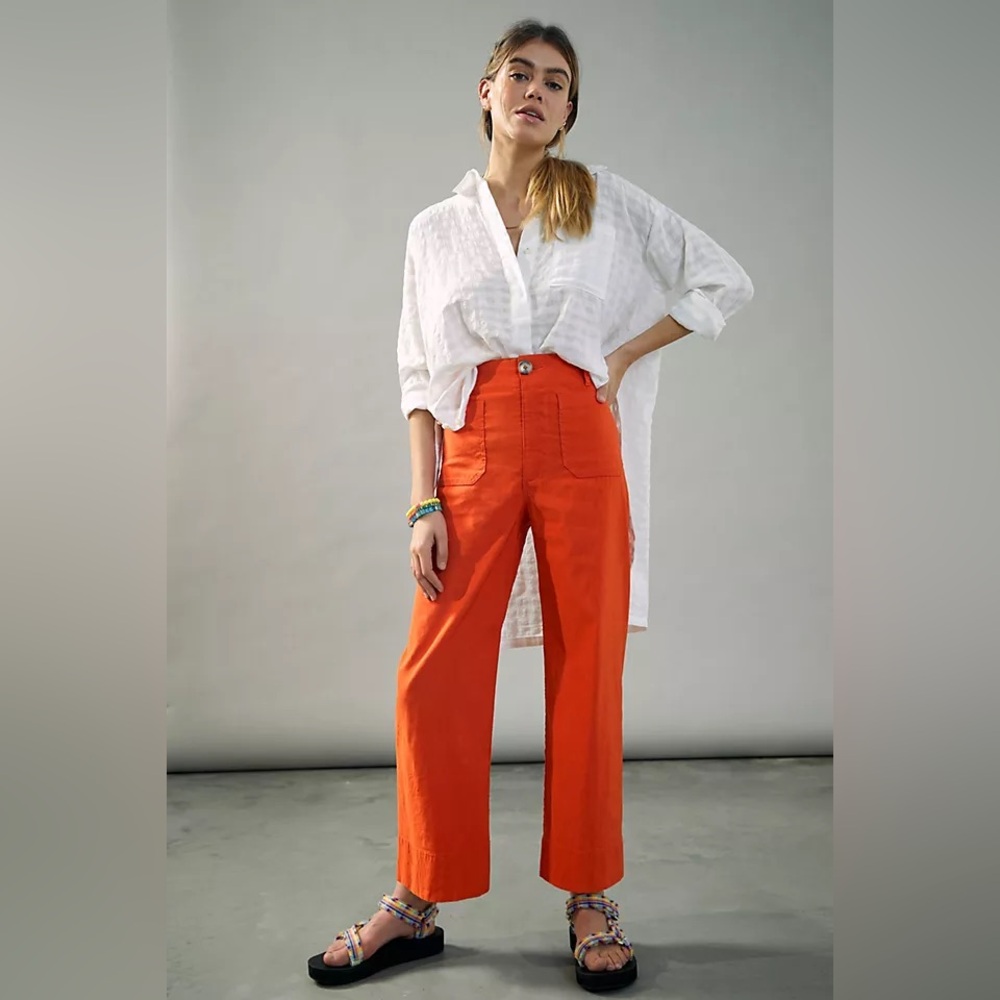 Anthropologie Orange Wide-Leg High-Rise Pants